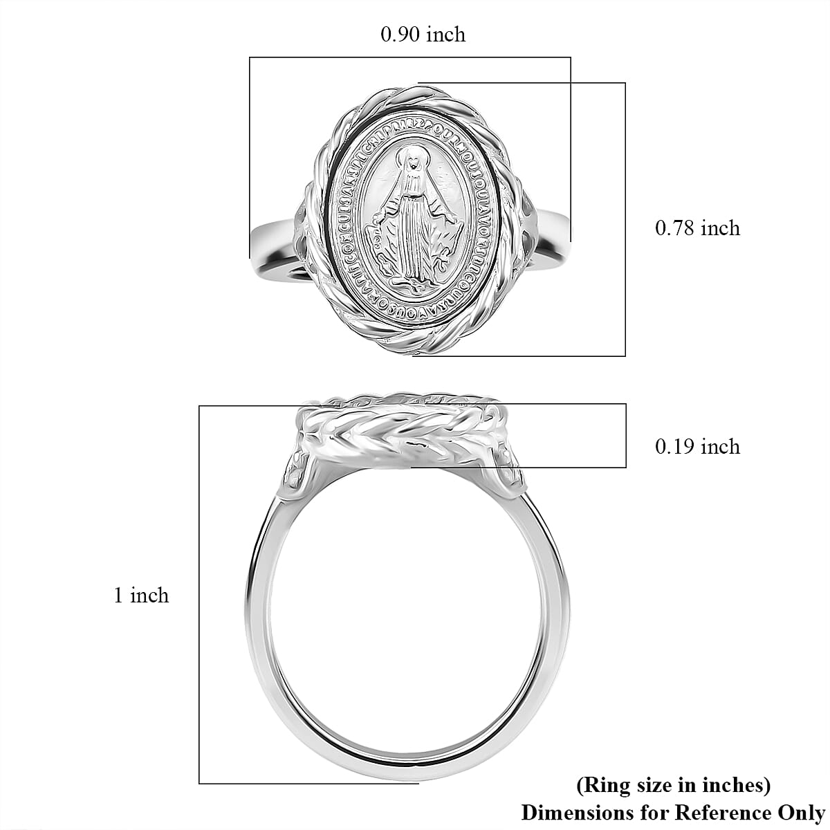 Miraculous Medal Ring in Stainless Steel (Size 10.0)