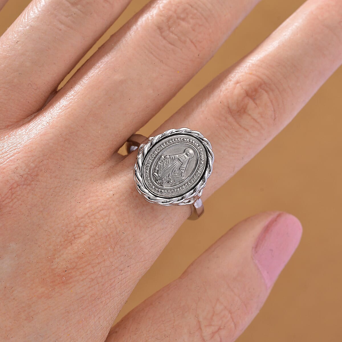 Miraculous Medal Ring in Stainless Steel (Size 9.0) image number 1
