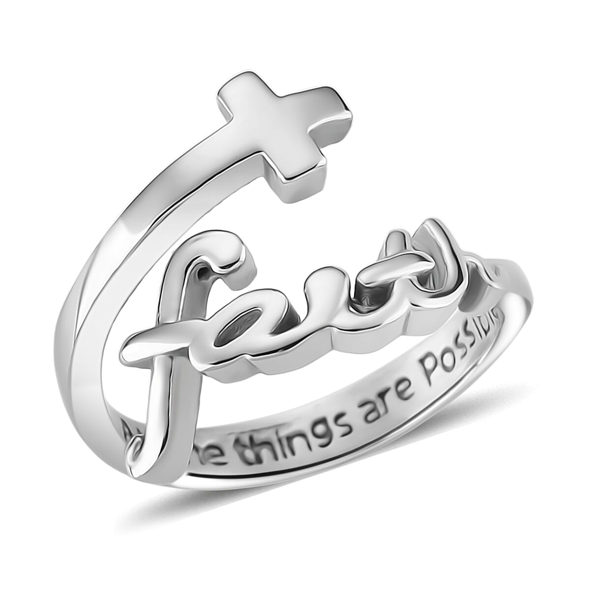 Faith and Cross Ring in Stainless Steel (Size 7.0) image number 0