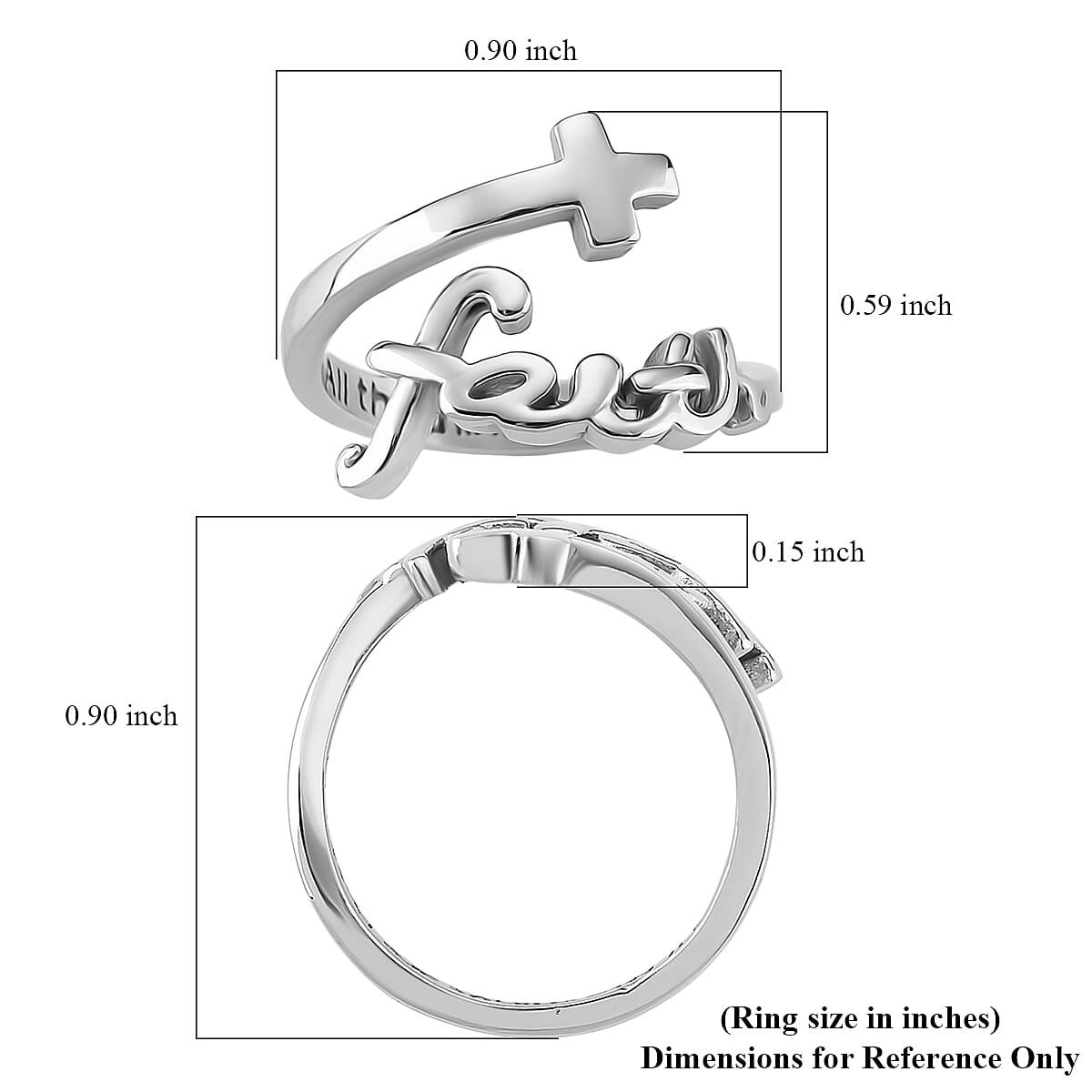 Faith and Cross Ring in Stainless Steel (Size 8.0) image number 4