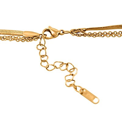 3 Layered Chain Star and Moon Charm Necklace with 2Inch Extender (16, 18 and 22 Inches) in ION Plated YG Stainless Steel