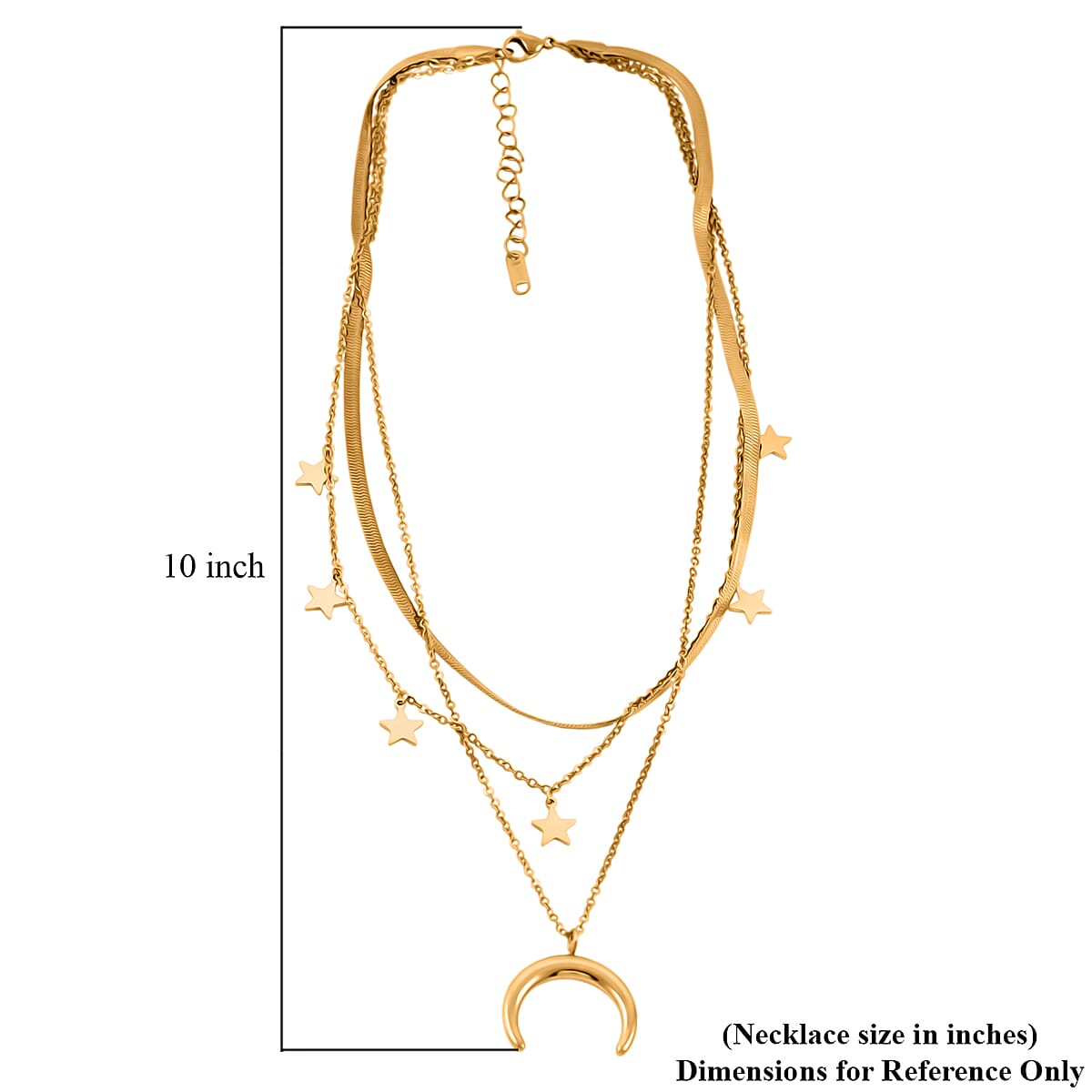 3 Layered Chain Star and Moon Charm Necklace with 2Inch Extender (16, 18 and 22 Inches) in ION Plated YG Stainless Steel image number 5
