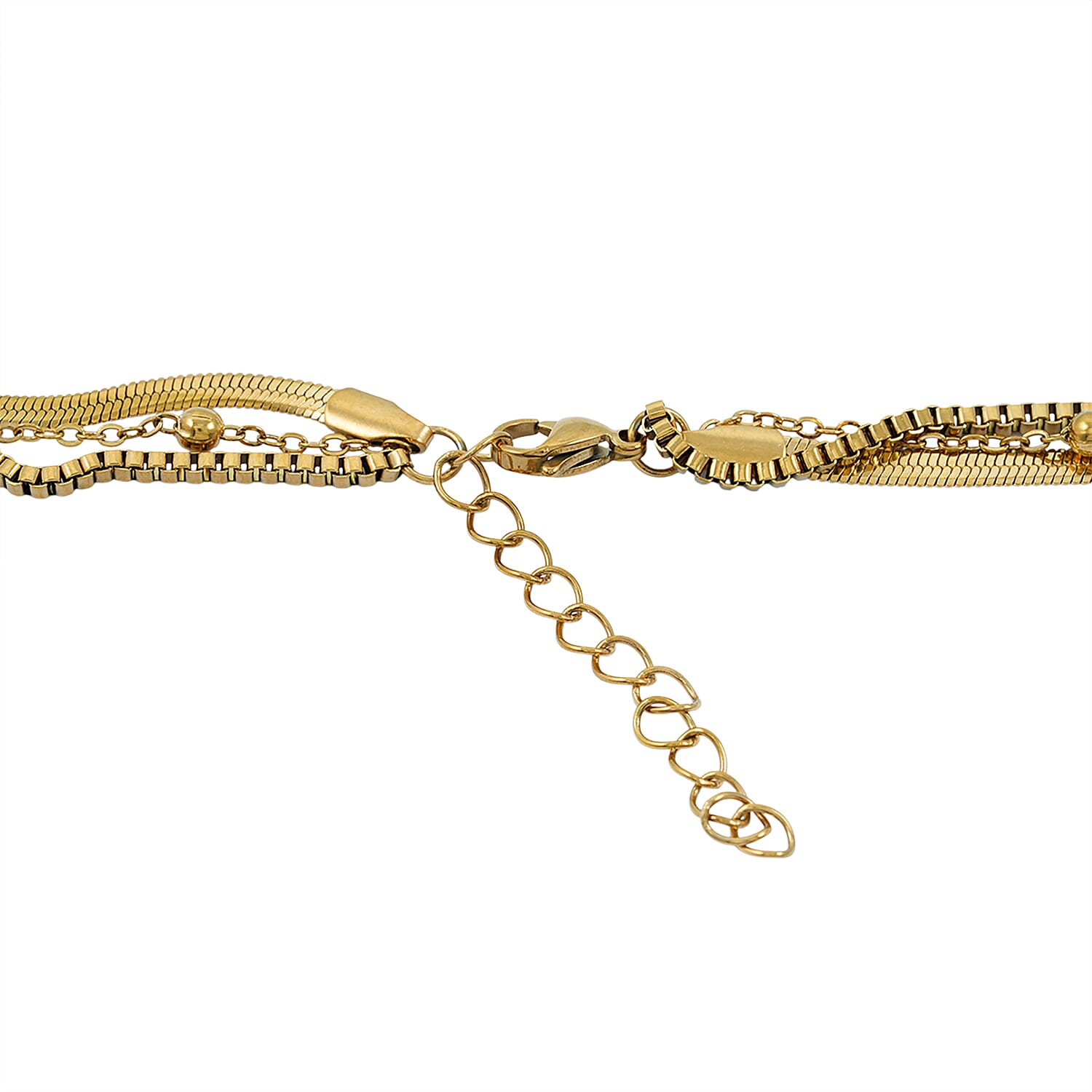 3 Layered Chain Cross Charm Necklace with 2Inch Extender (16, 18 and 22 Inches) in ION Plated YG Stainless Steel