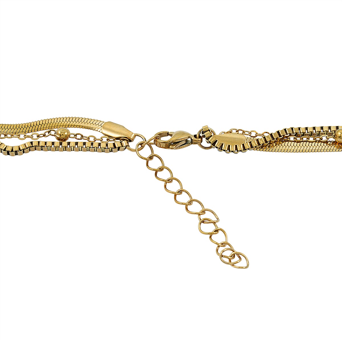 3 Layered Chain Cross Charm Necklace with 2Inch Extender (16, 18 and 22 Inches) in ION Plated YG Stainless Steel image number 4