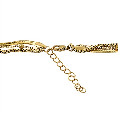3 Layered Chain Cross Charm Necklace with 2Inch Extender (16, 18 and 22 Inches) in ION Plated YG Stainless Steel