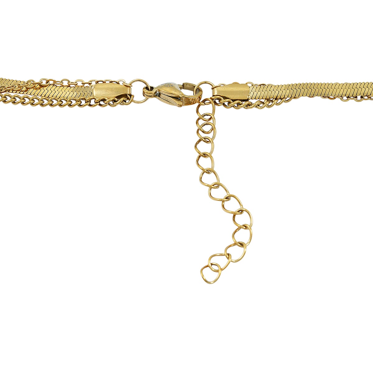 Austrian Crystal 3 Layered Lock and Heart Charm Necklace with 2 Inch Extender (16, 18 and 22 Inches) in ION Plated YG Stainless Steel image number 4