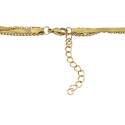 Austrian Crystal 3 Layered Lock and Heart Charm Necklace with 2 Inch Extender (16, 18 and 22 Inches) in ION Plated YG Stainless Steel