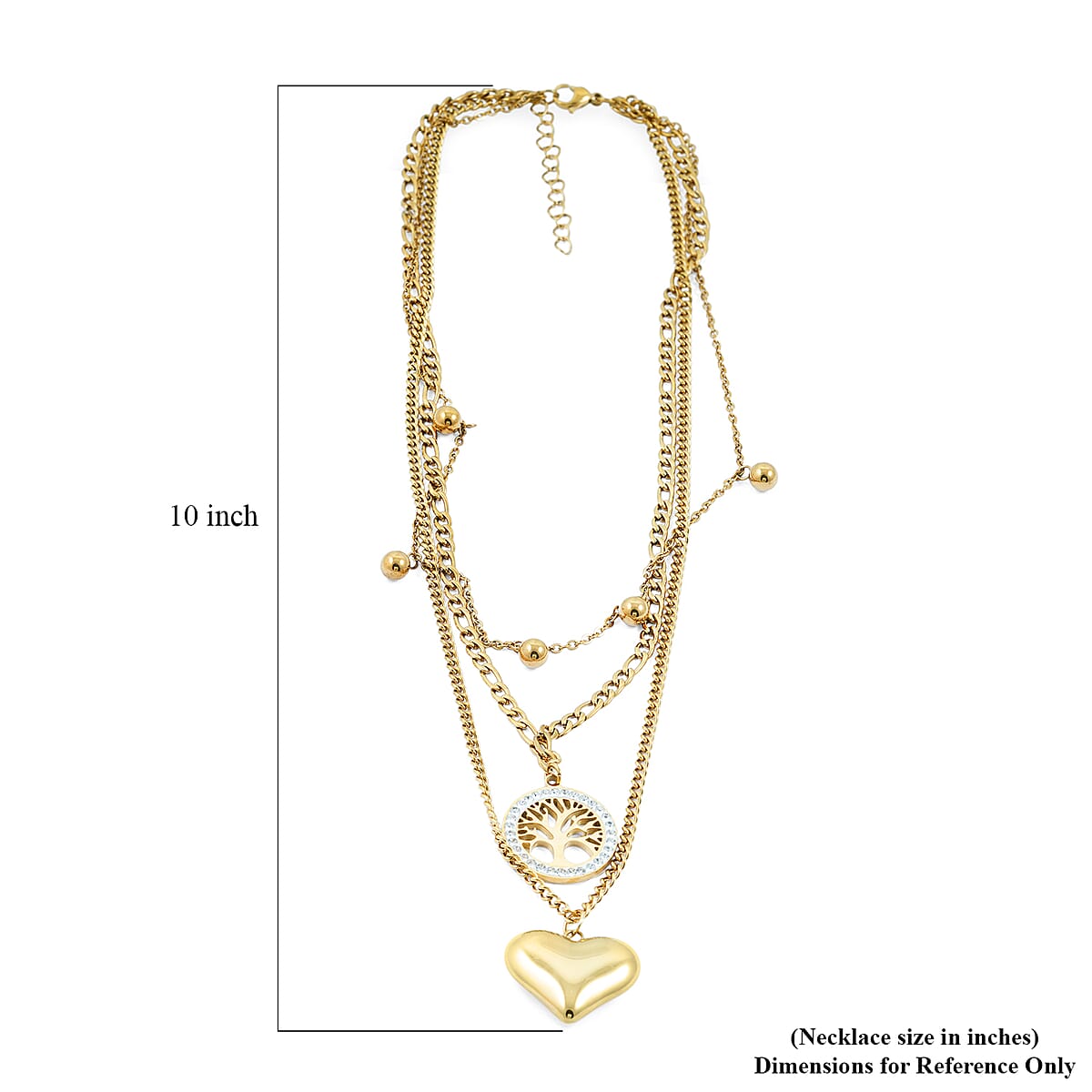 Austrian Crystal 3 Layered Heart and Tree of Life Charm Necklace with 2 Inch Extender (16, 18 and 22 Inches) in ION Plated YG Stainless Steel image number 5