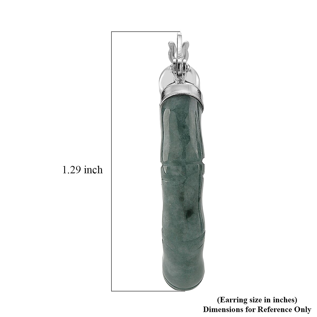 D'Joy Natural Olmec Jadeite 40.00 ctw Bamboo Hoop Earrings in Rhodium Over Sterling Silver