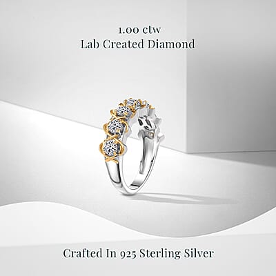 Luxuriant Lab Grown Diamond 1.00 ctw Band Ring in 18K Vermeil YG and Rhodium Over Sterling Silver (Size 10.0)