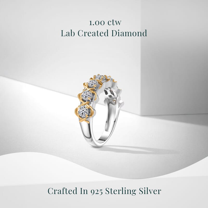 Luxuriant Lab Grown Diamond SI 1.00 ctw Infinity Spark Ring in 18K Vermeil YG and Rhodium Over Sterling Silver (Size 10.0)