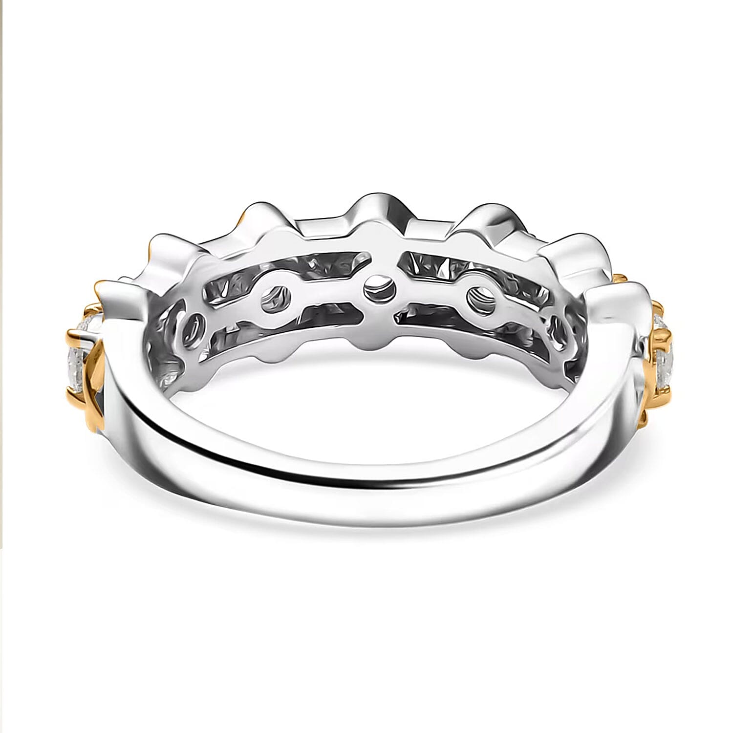 Luxuriant Lab Grown Diamond Band Ring in 18K Vermeil YG and Rhodium Over Sterling Silver (Size 10.0) 1.00 ctw