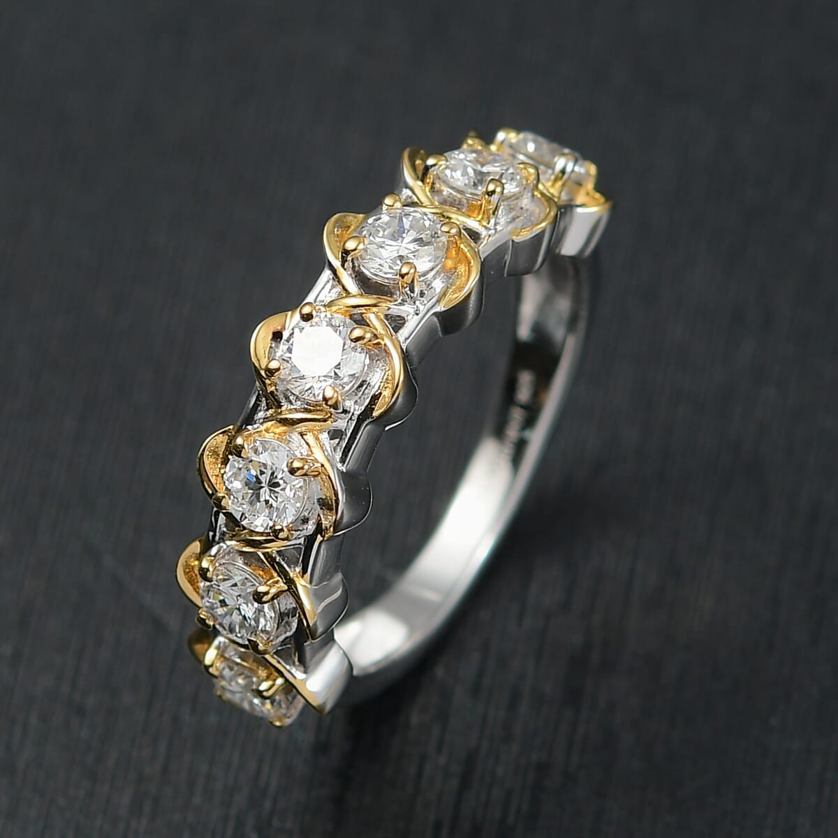 Luxuriant Lab Grown Diamond 1.00 ctw Band Ring in 18K Vermeil YG and Rhodium Over Sterling Silver (Size 6.0)  image number 1