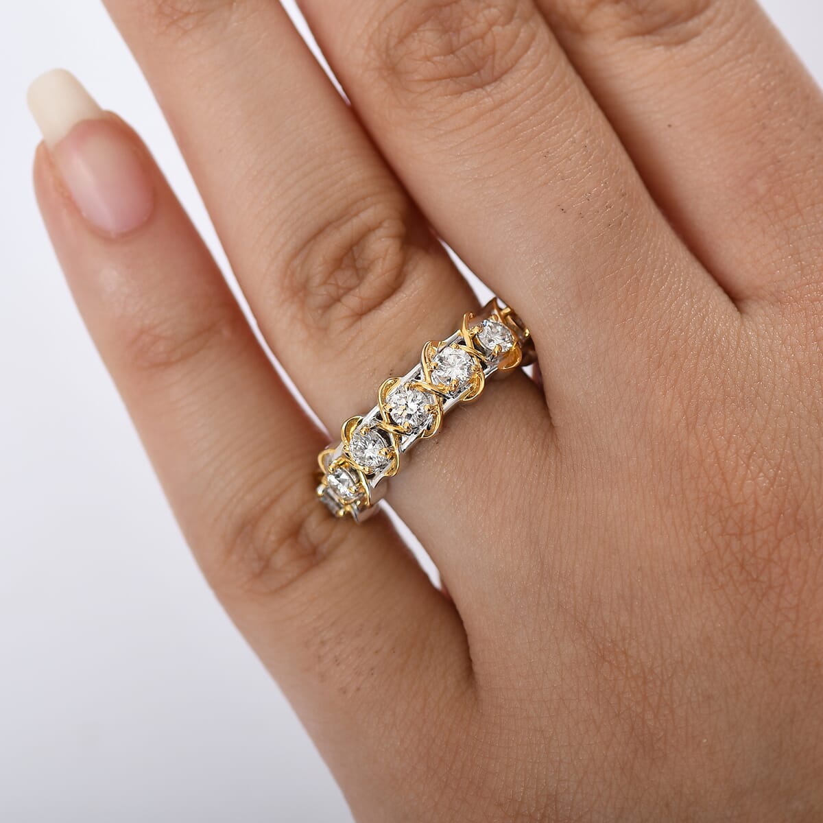 Luxuriant Lab Grown Diamond 1.00 ctw Band Ring in 18K Vermeil YG and Rhodium Over Sterling Silver (Size 6.0)  image number 2