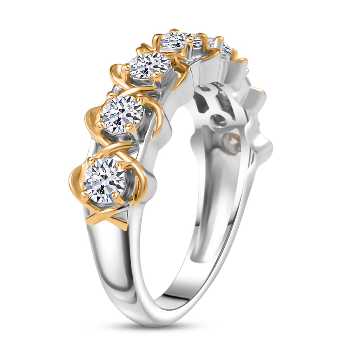 Luxuriant Lab Grown Diamond 1.00 ctw Band Ring in 18K Vermeil YG and Rhodium Over Sterling Silver (Size 6.0)  image number 3