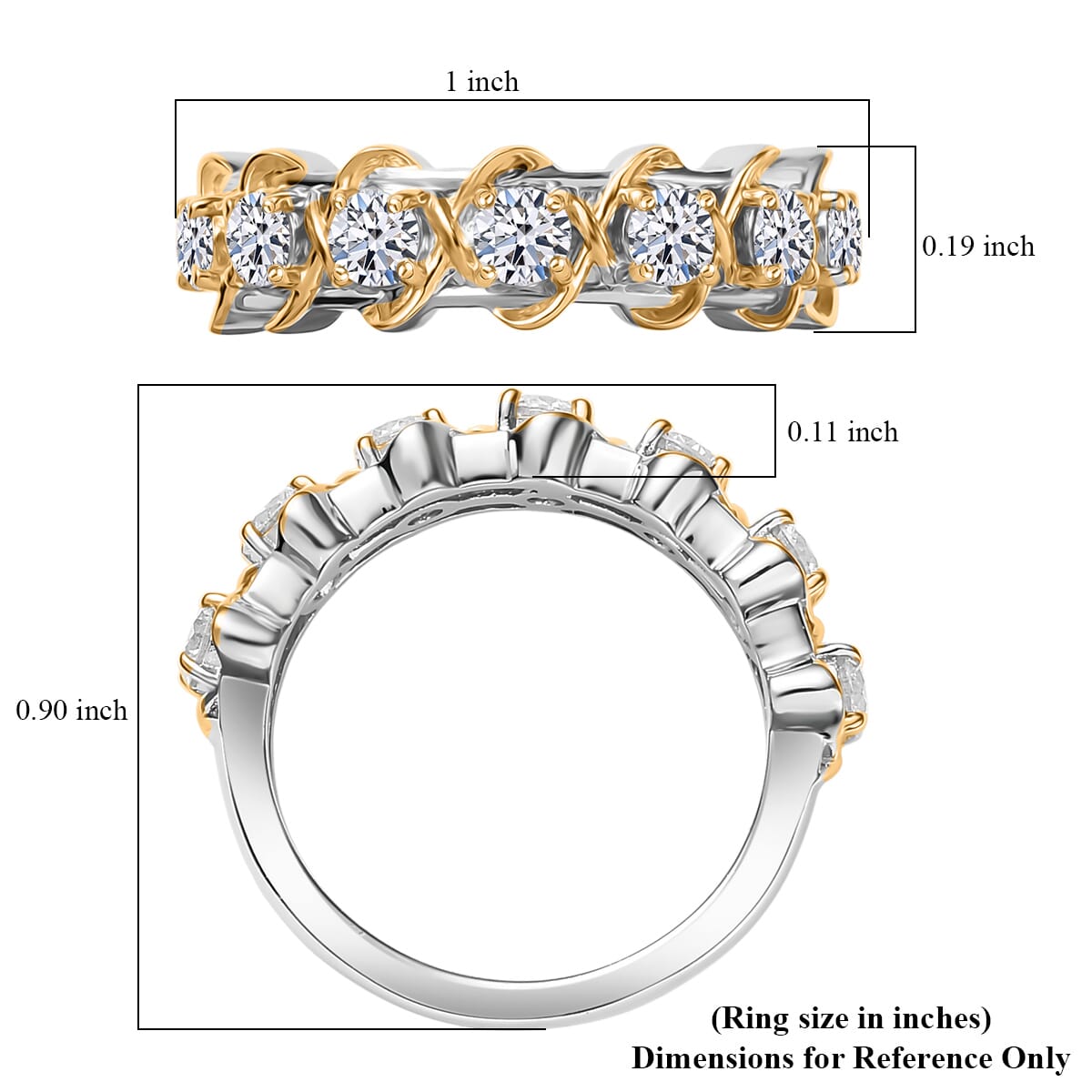 Luxuriant Lab Grown Diamond 1.00 ctw Band Ring in 18K Vermeil YG and Rhodium Over Sterling Silver (Size 6.0)  image number 5