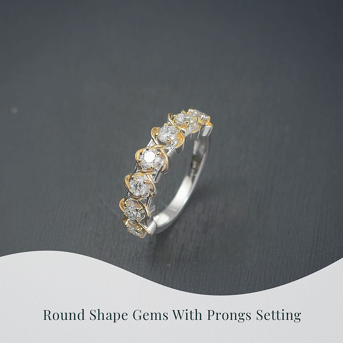 Luxuriant Lab Grown Diamond SI 1.00 ctw Infinity Spark Ring in 18K Vermeil YG and Rhodium Over Sterling Silver (Size 7.0)  image number 4