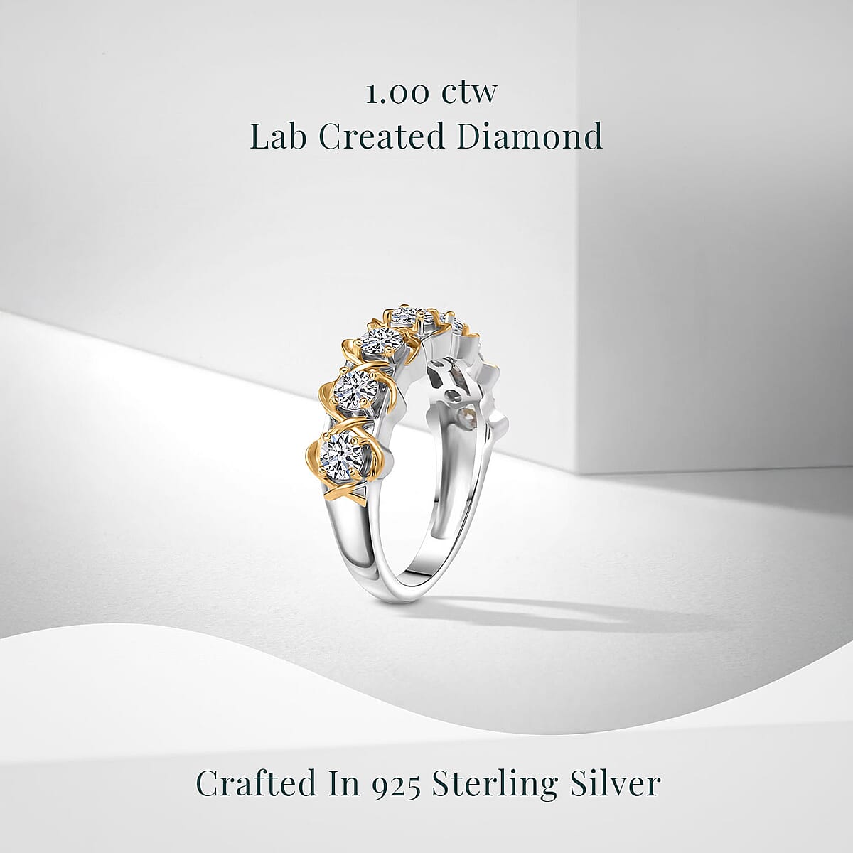 Luxuriant Lab Grown Diamond SI 1.00 ctw Infinity Spark Ring in 18K Vermeil YG and Rhodium Over Sterling Silver (Size 9.0)  image number 2