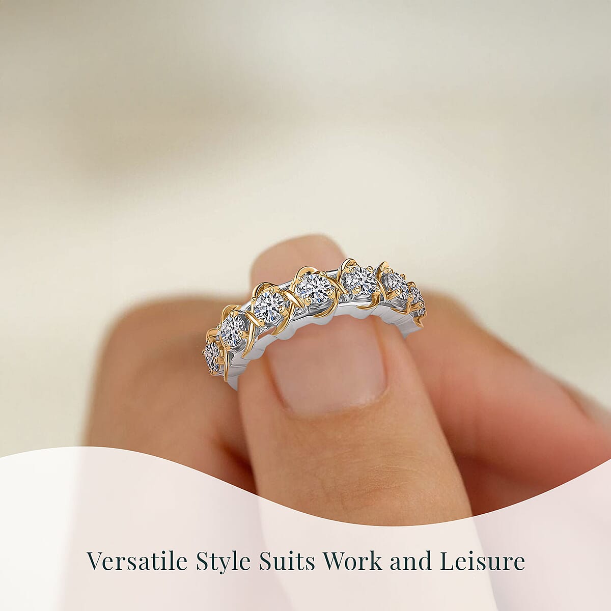 Luxuriant Lab Grown Diamond SI 1.00 ctw Infinity Spark Ring in 18K Vermeil YG and Rhodium Over Sterling Silver (Size 9.0)  image number 5