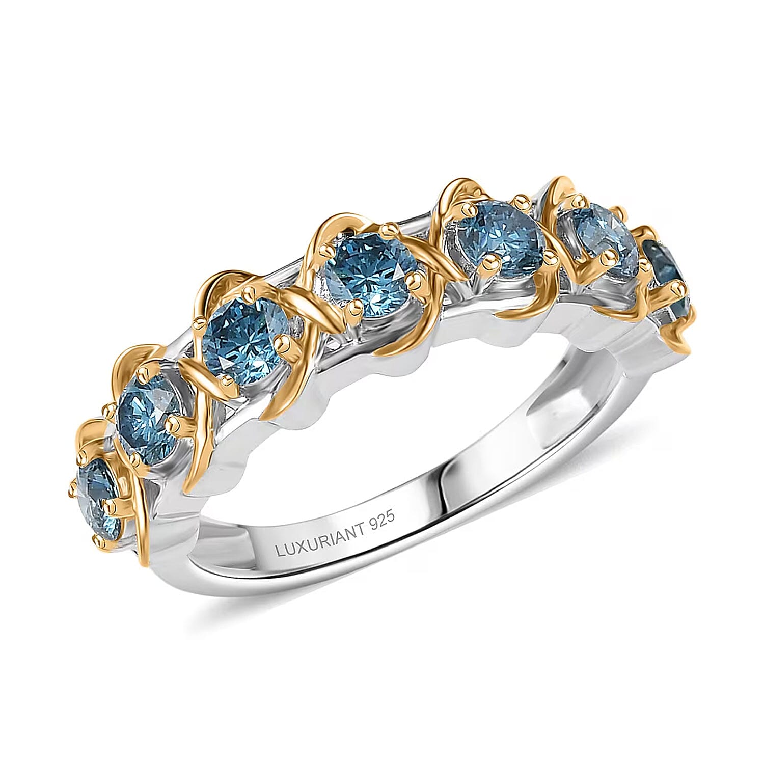 Luxuriant Lab Grown Blue Diamond (IR) SI 1.00 ctw Infinity Spark Ring in 18K Vermeil YG and Rhodium Over Sterling Silver (Size 7.0)