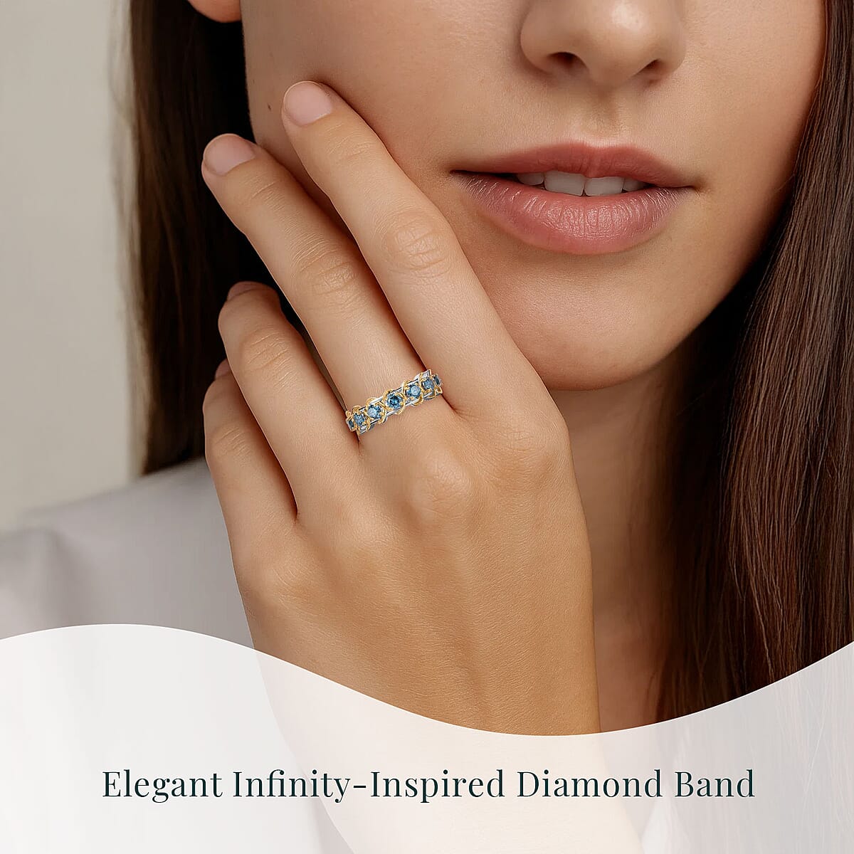 Luxuriant Lab Grown Blue Diamond (IR) SI 1.00 ctw Infinity Spark Ring in 18K Vermeil YG and Rhodium Over Sterling Silver (Size 7.0)  image number 1