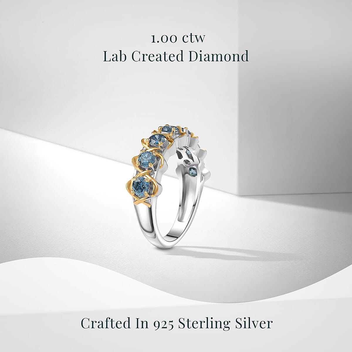 Luxuriant Lab Grown Blue Diamond (IR) SI 1.00 ctw Infinity Spark Ring in 18K Vermeil YG and Rhodium Over Sterling Silver (Size 7.0)  image number 2