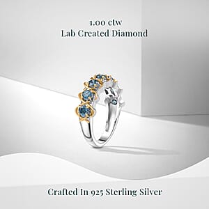 Luxuriant Lab Grown Blue Diamond (IR) SI 1.00 ctw Infinity Spark Ring in 18K Vermeil YG and Rhodium Over Sterling Silver (Size 7.0) 