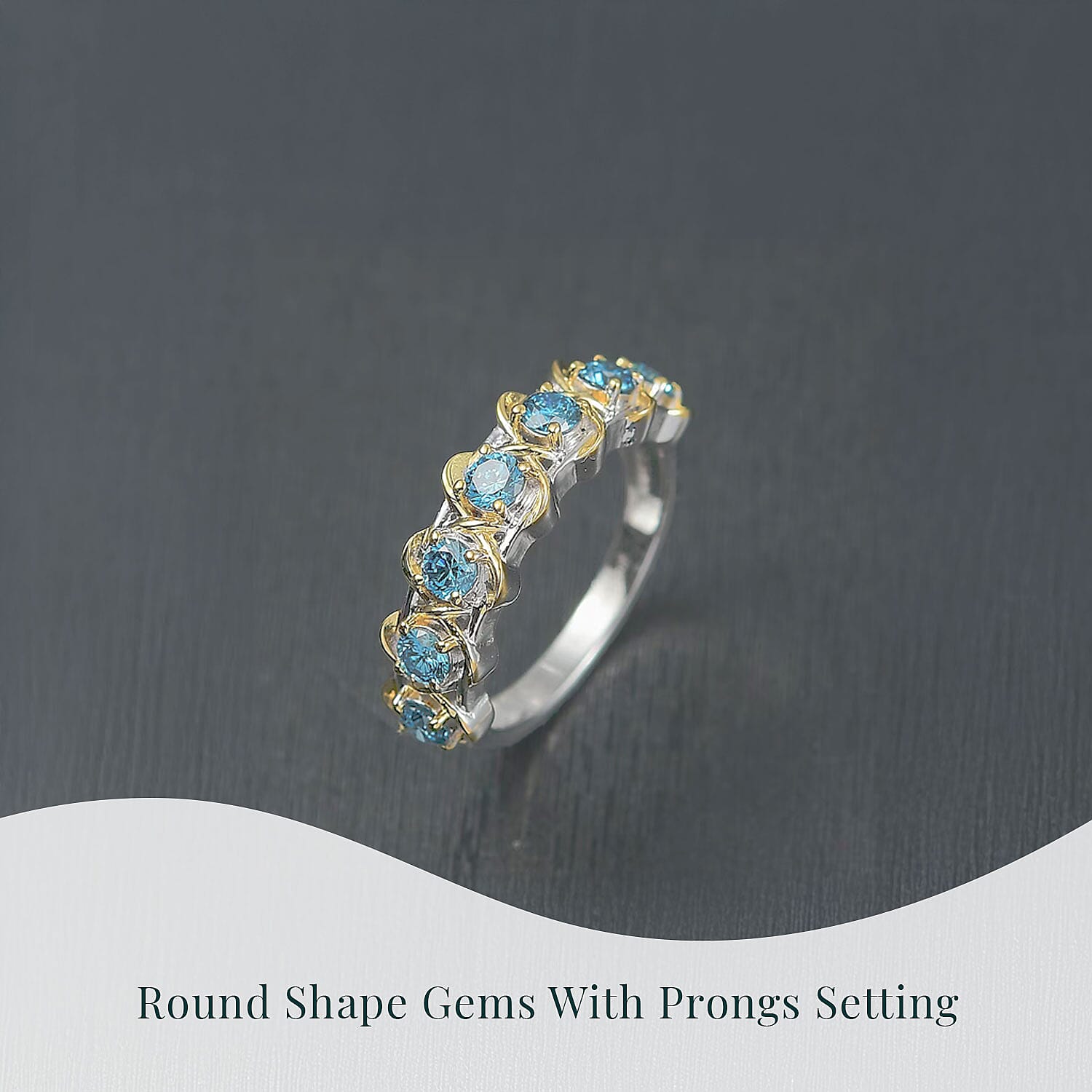 Luxuriant Lab Grown Blue Diamond (IR) SI 1.00 ctw Infinity Spark Ring in 18K Vermeil YG and Rhodium Over Sterling Silver (Size 7.0)