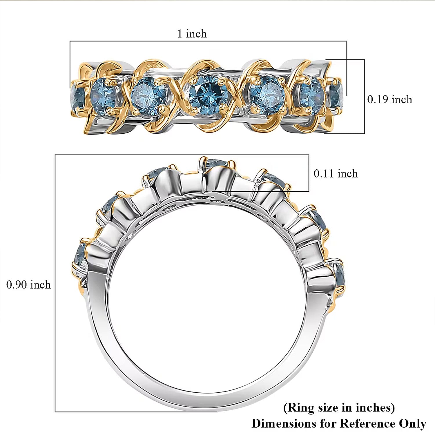 Luxuriant Lab Grown Blue Diamond (IR) SI 1.00 ctw Infinity Spark Ring in 18K Vermeil YG and Rhodium Over Sterling Silver (Size 7.0)
