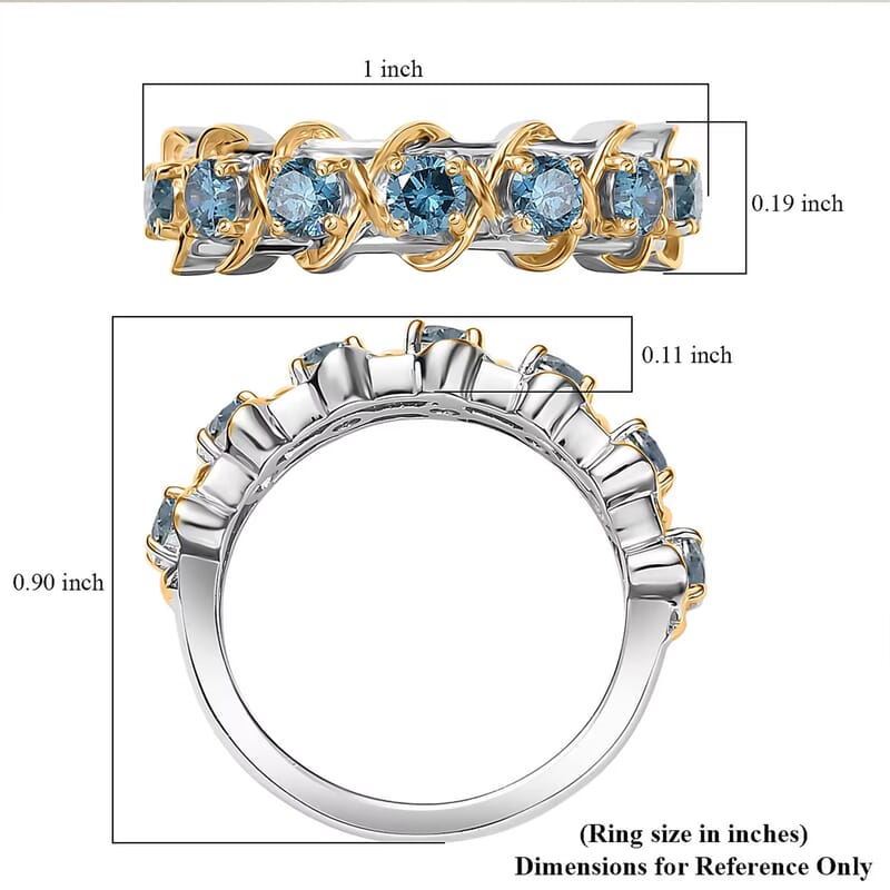 Luxuriant Lab Grown Blue Diamond (IR) SI 1.00 ctw Infinity Spark Ring in 18K Vermeil YG and Rhodium Over Sterling Silver (Size 7.0)