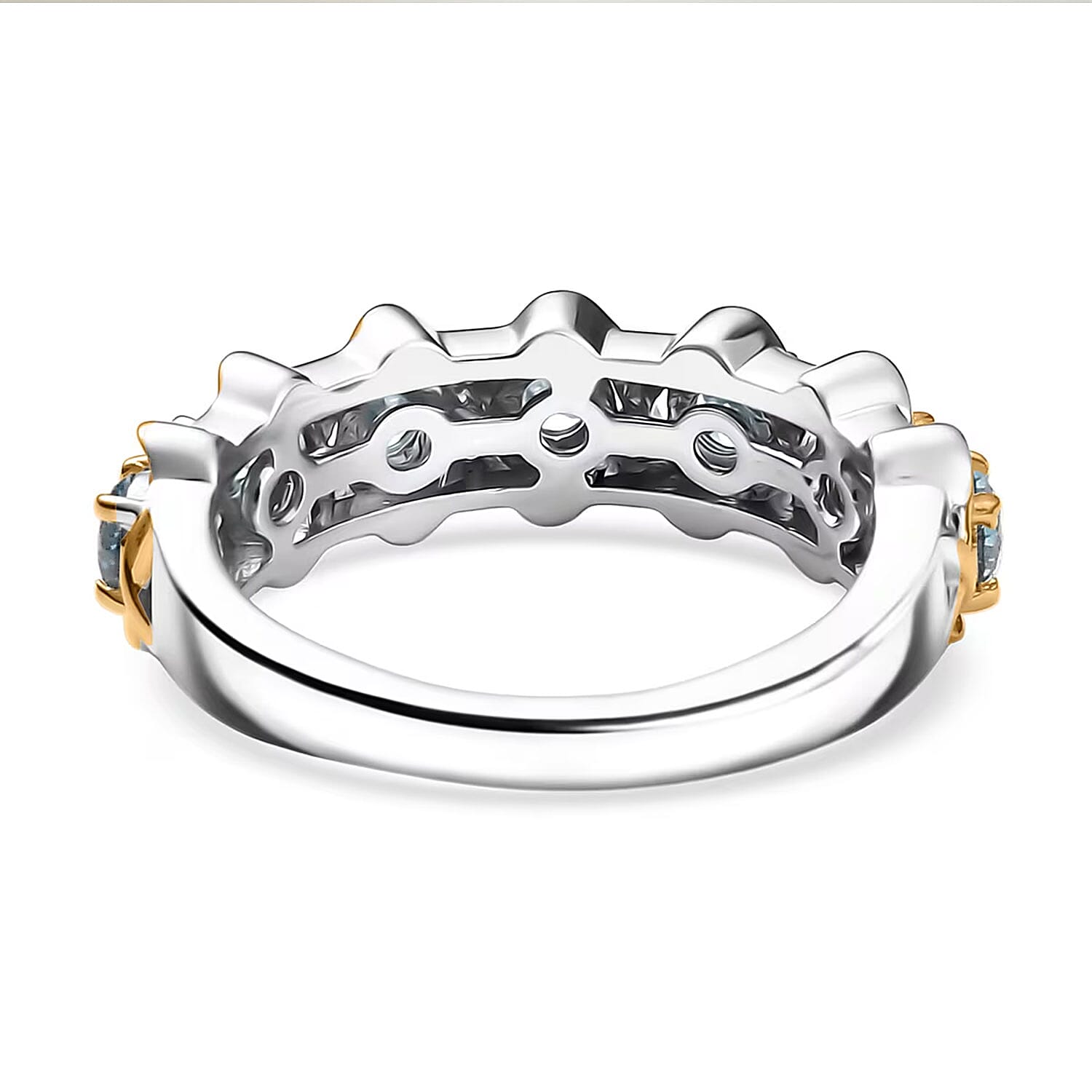 Luxuriant Lab Grown Blue Diamond (IR) SI 1.00 ctw Infinity Spark Ring in 18K Vermeil YG and Rhodium Over Sterling Silver (Size 7.0)