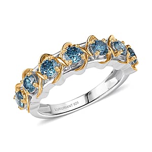 Luxuriant Lab Grown Blue Diamond (IR) SI 1.00 ctw Infinity Spark Ring in 18K Vermeil YG and Rhodium Over Sterling Silver (Size 8.0) 