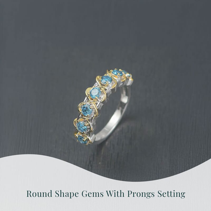 Luxuriant Lab Grown Blue Diamond (IR) SI 1.00 ctw Infinity Spark Ring in 18K Vermeil YG and Rhodium Over Sterling Silver (Size 8.0)