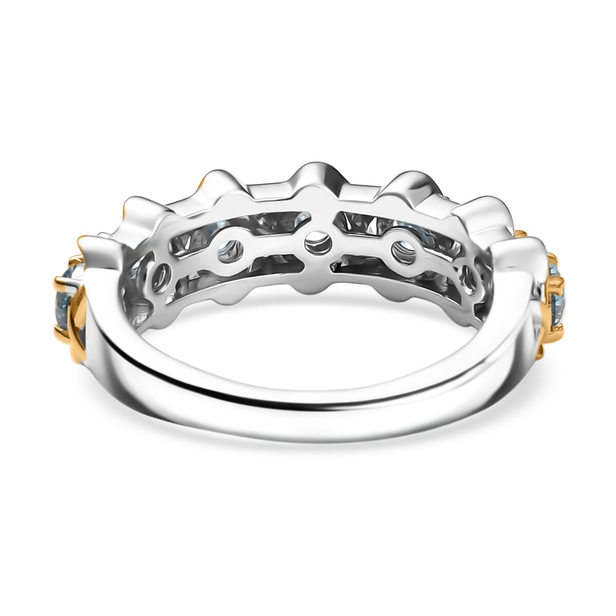 Luxuriant Lab Grown Blue Diamond 1.00 ctw Band Ring in 18K Vermeil YG and Rhodium Over Sterling Silver (Size 9.0)  image number 4