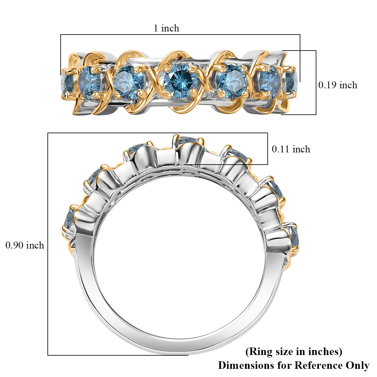 Luxuriant Lab Grown Blue Diamond 1.00 ctw Band Ring in 18K Vermeil YG and Rhodium Over Sterling Silver (Size 9.0)  image number 5