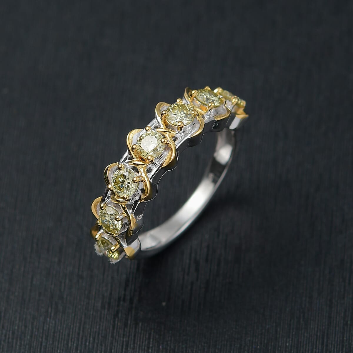 Luxuriant Lab Grown Yellow Diamond 1.00 ctw Band Ring in 18K Vermeil YG and Rhodium Over Sterling Silver (Size 6.0)  image number 1