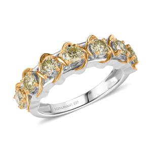 Luxuriant Lab Grown Yellow Diamond Band Ring in 18K Vermeil YG and Rhodium Over Sterling Silver (Size 10.0) 1.00 ctw