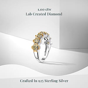 Luxuriant Lab Grown Yellow Diamond (IR) SI 1.00 ctw Infinity Spark Ring in 18K Vermeil YG and Rhodium Over Sterling Silver (Size 8.0) 
