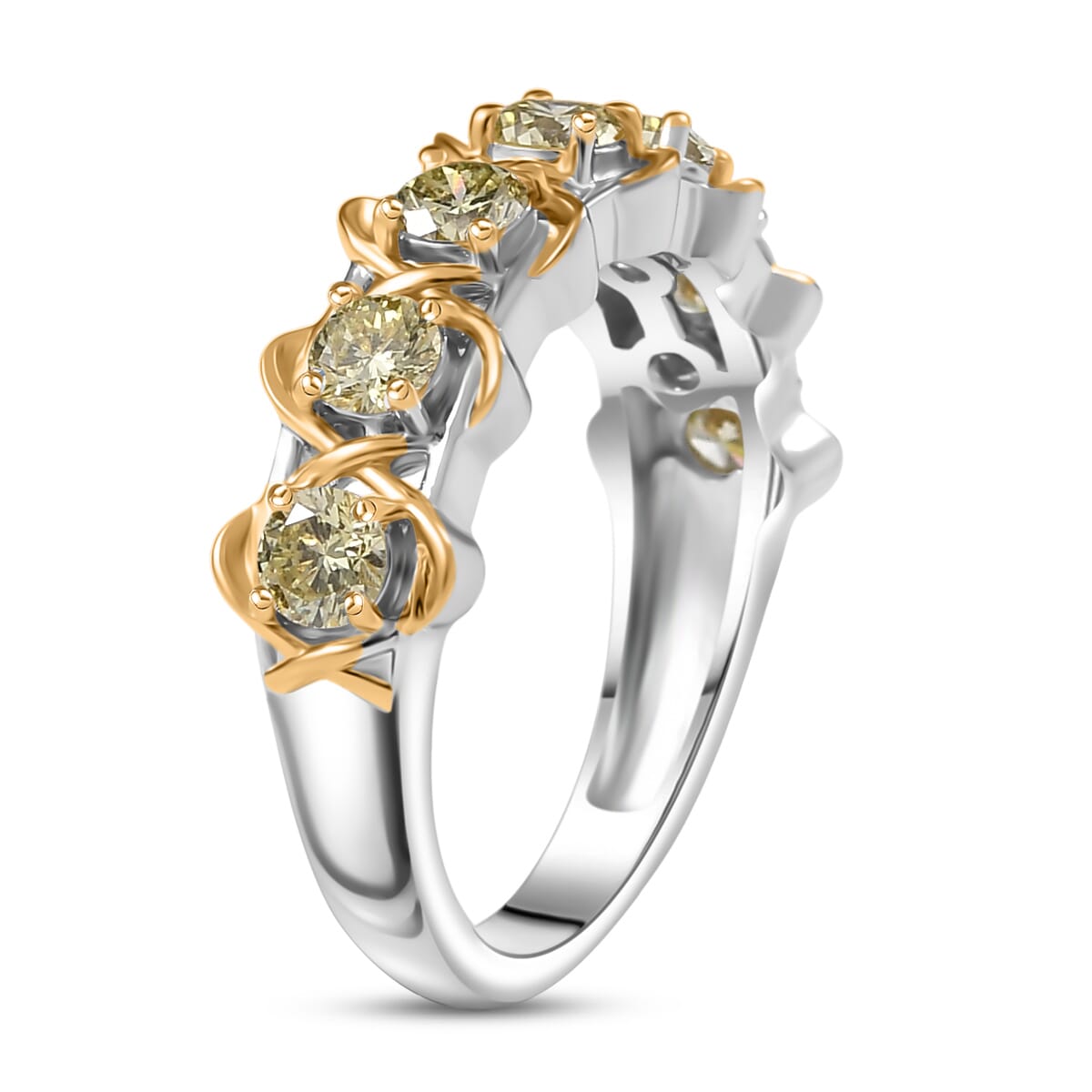 Luxuriant Lab Grown Yellow Diamond Band Ring in 18K Vermeil YG and Rhodium Over Sterling Silver (Size 10.0) 1.00 ctw image number 3