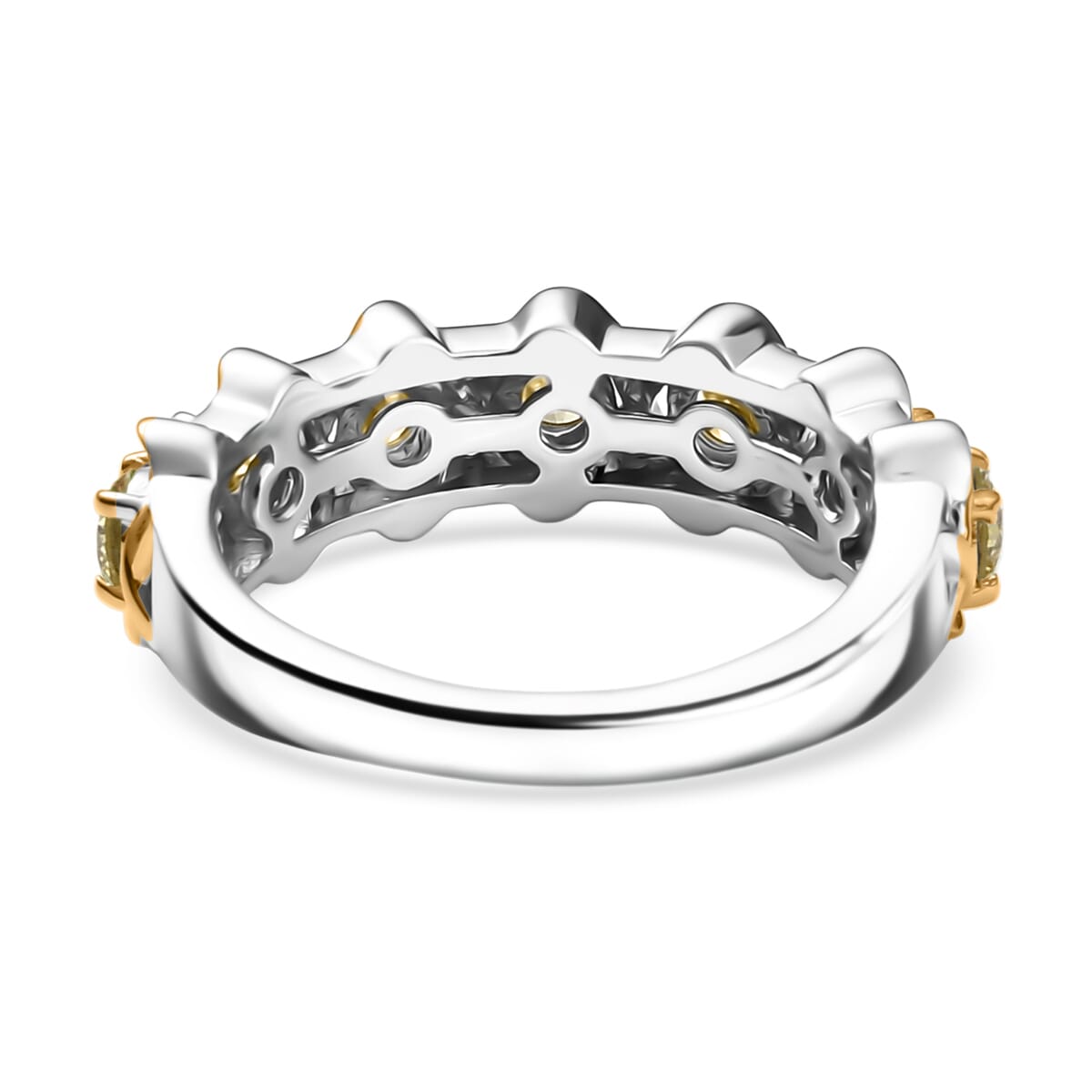 Luxuriant Lab Grown Yellow Diamond Band Ring in 18K Vermeil YG and Rhodium Over Sterling Silver (Size 10.0) 1.00 ctw image number 4