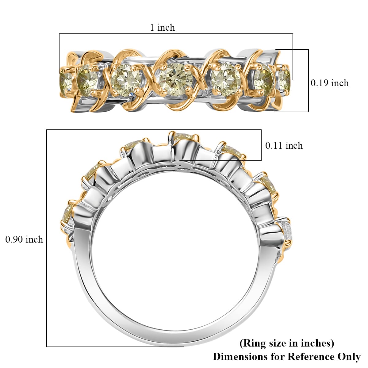 Luxuriant Lab Grown Yellow Diamond Band Ring in 18K Vermeil YG and Rhodium Over Sterling Silver (Size 10.0) 1.00 ctw image number 5