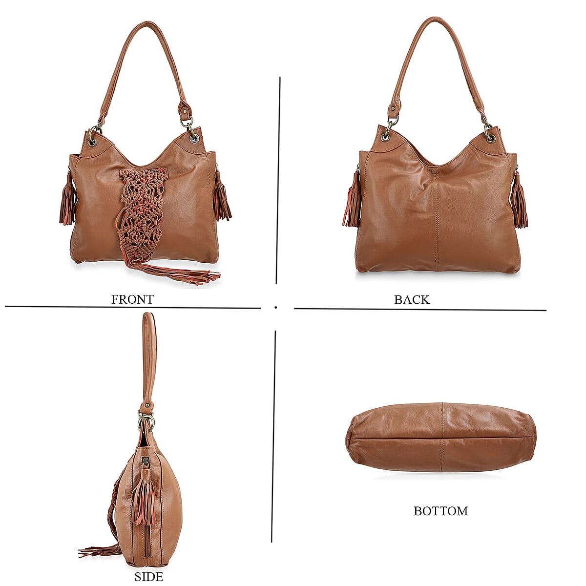 La Marey Brown Genuine Leather Macrame Flap Tote Bag image number 4