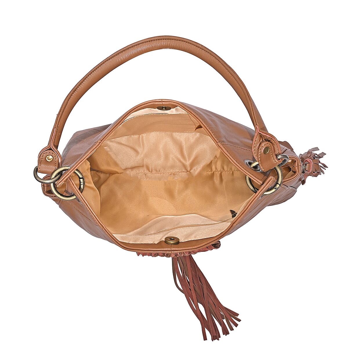 La Marey Brown Genuine Leather Macrame Flap Tote Bag image number 5