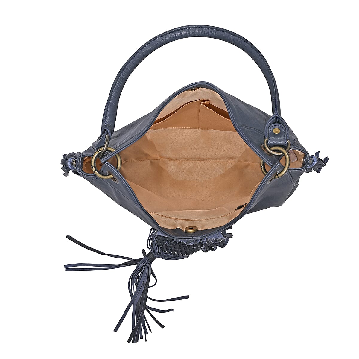 La Marey Blue Genuine Leather Macrame Flap Tote Bag image number 5