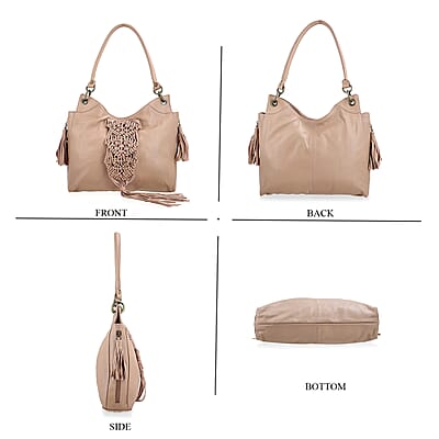 La Marey Pink Genuine Leather Macrame Flap Tote Bag