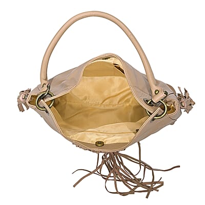La Marey Pink Genuine Leather Macrame Flap Tote Bag
