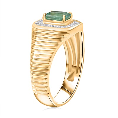 D’Joy Premium Kegem Zambian Emerald and Diamond 1.35 ctw Art Deco Men's Ring in 18K Vermeil Yellow Gold Over Sterling Silver (Size 10.0)