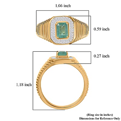 D’Joy Premium Kegem Zambian Emerald and Diamond 1.35 ctw Art Deco Men's Ring in 18K Vermeil Yellow Gold Over Sterling Silver (Size 10.0)