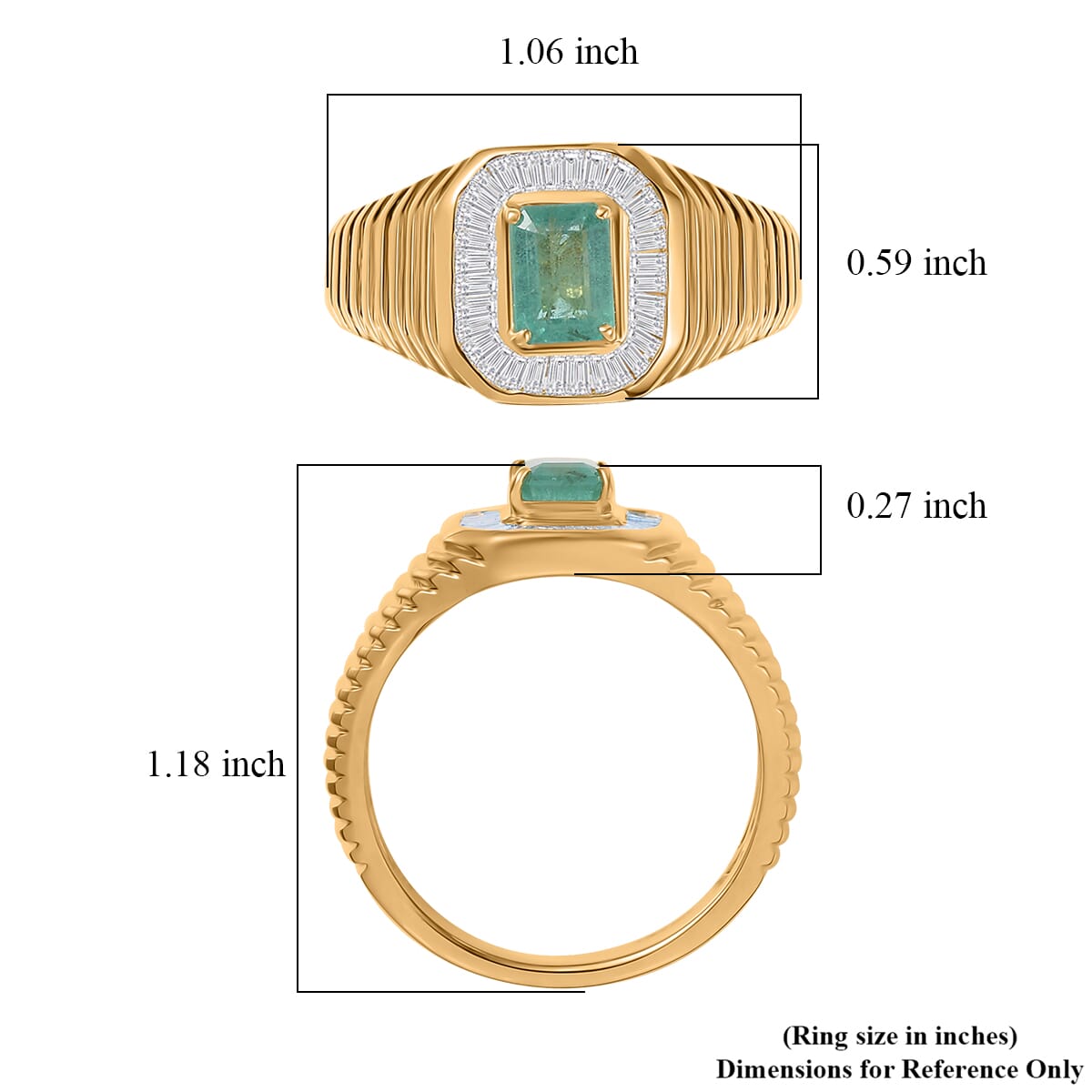 D’Joy Premium Kegem Zambian Emerald and Diamond 1.35 ctw Art Deco Men's Ring in 18K Vermeil Yellow Gold Over Sterling Silver (Size 12.0)  image number 5