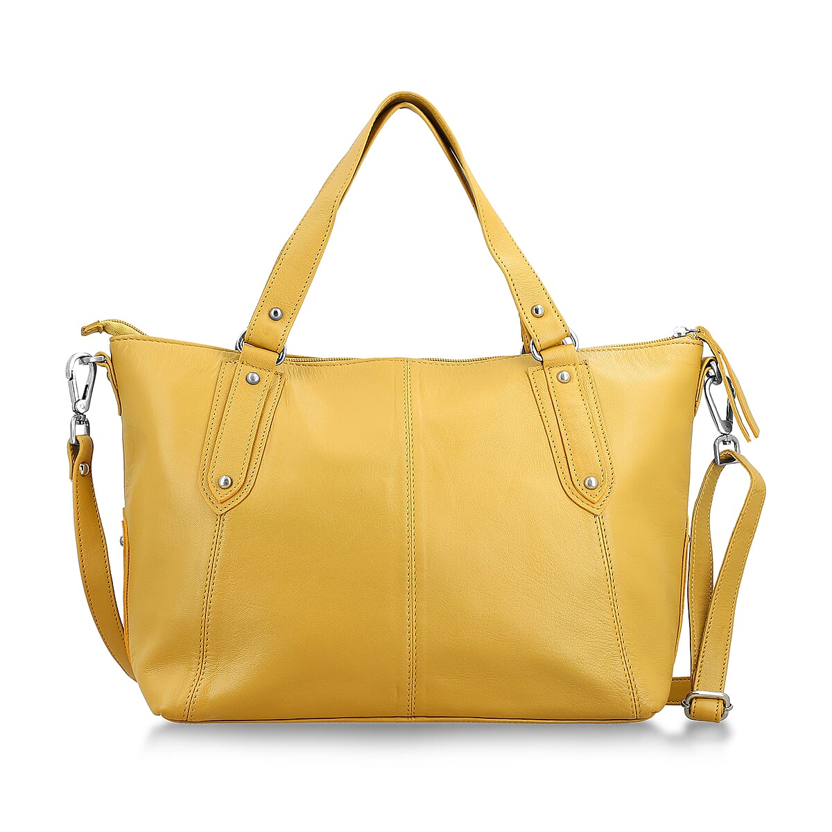 La Marey Tan Genuine Leather Front Zipper Tote Bag image number 0